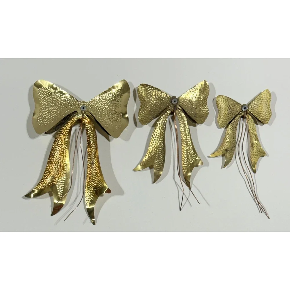 VTG Brass Metal Bows Set of 3 Textured Gold Tone Decorative Floral Accents MCM
